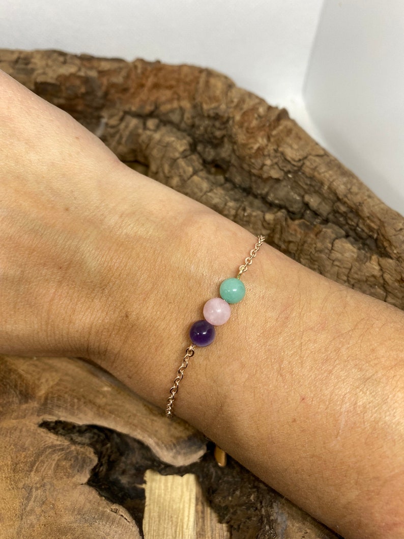 Bracelet en pierres naturelles avec Amazonite, Améthyste et Quartz rose