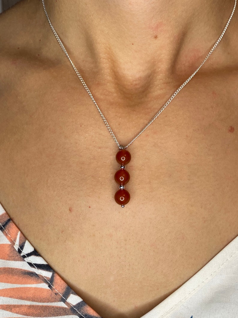 Collier en acier inoxydable en pierres naturelles Cornaline