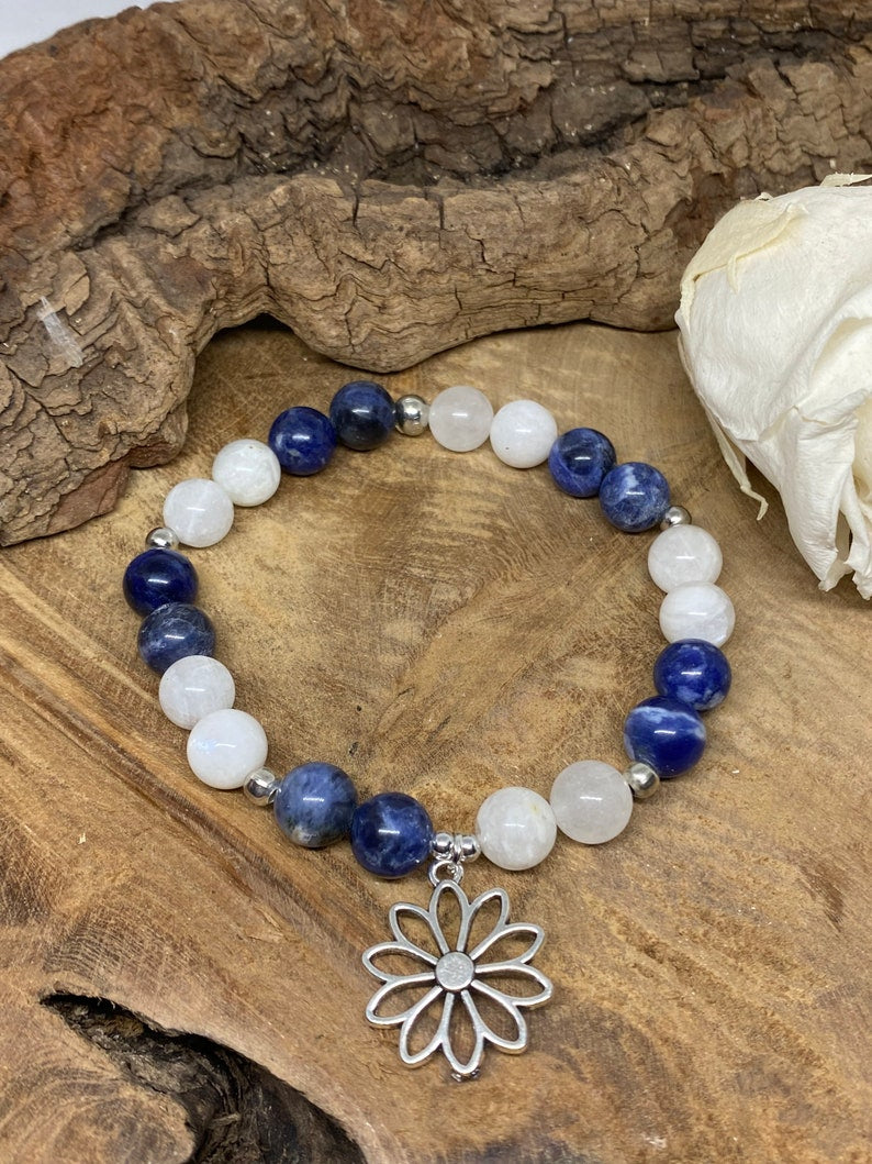 Bracelet Anti-Stress en Pierre de Lune & Sodalite – Calme & Équilibre Émotionnel