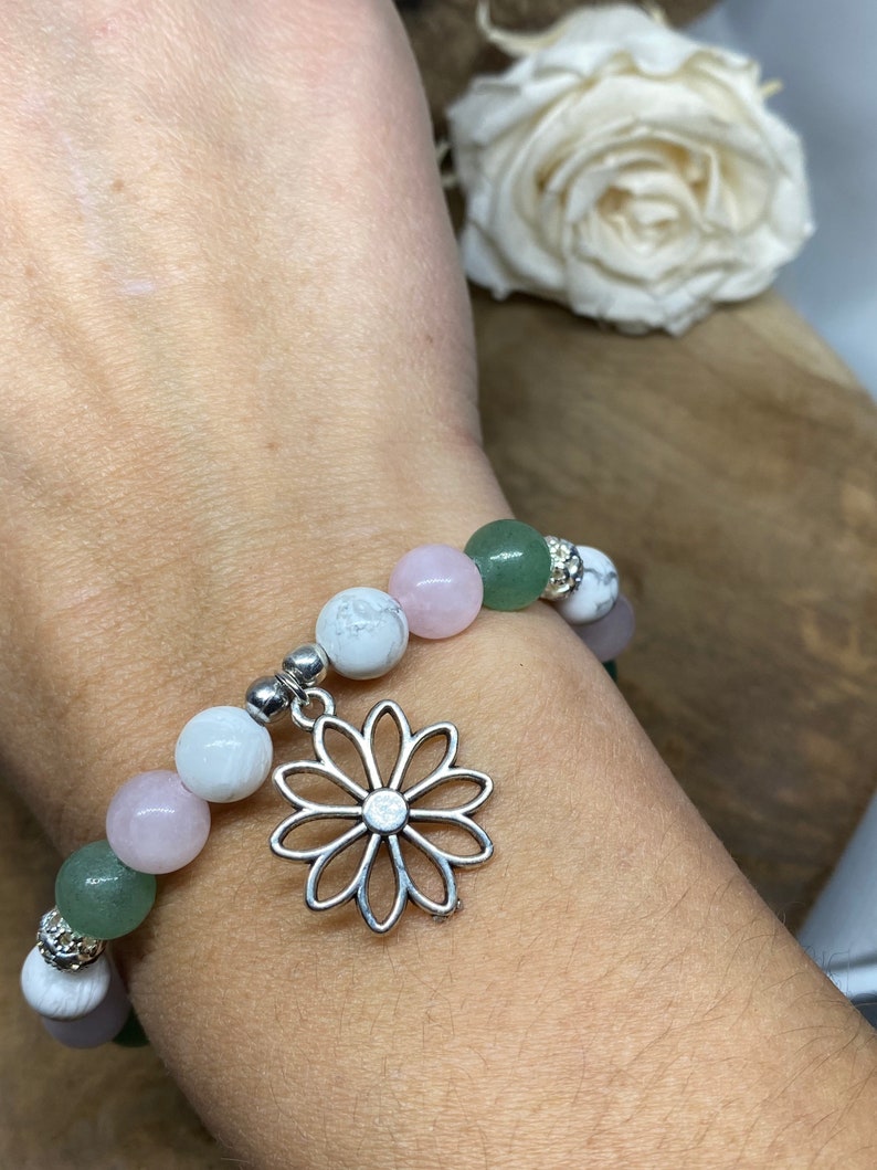 Bracelet en pierres naturelles Aventurine, Quartz Rose, Howlite " sérénité "