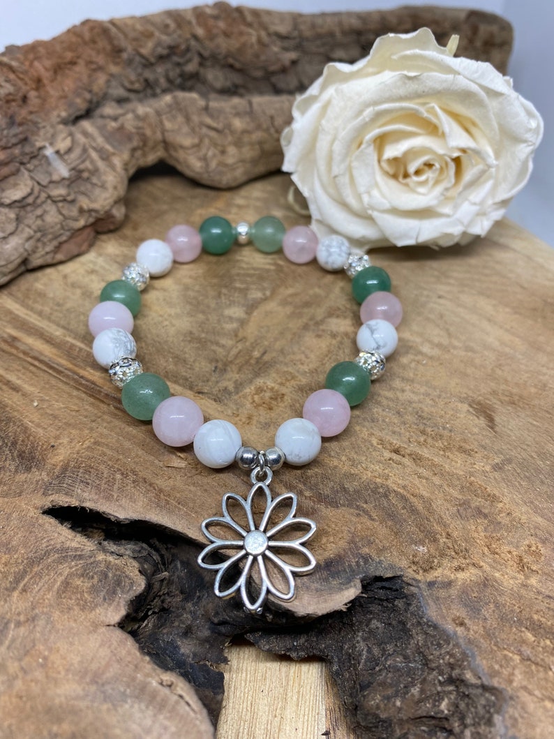 Bracelet en pierres naturelles Aventurine, Quartz Rose, Howlite " sérénité "