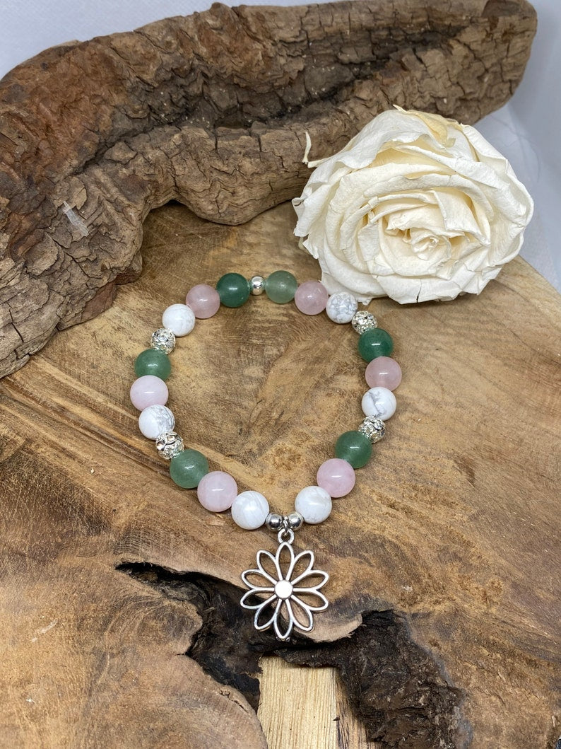 Bracelet en pierres naturelles Aventurine, Quartz Rose, Howlite " sérénité "