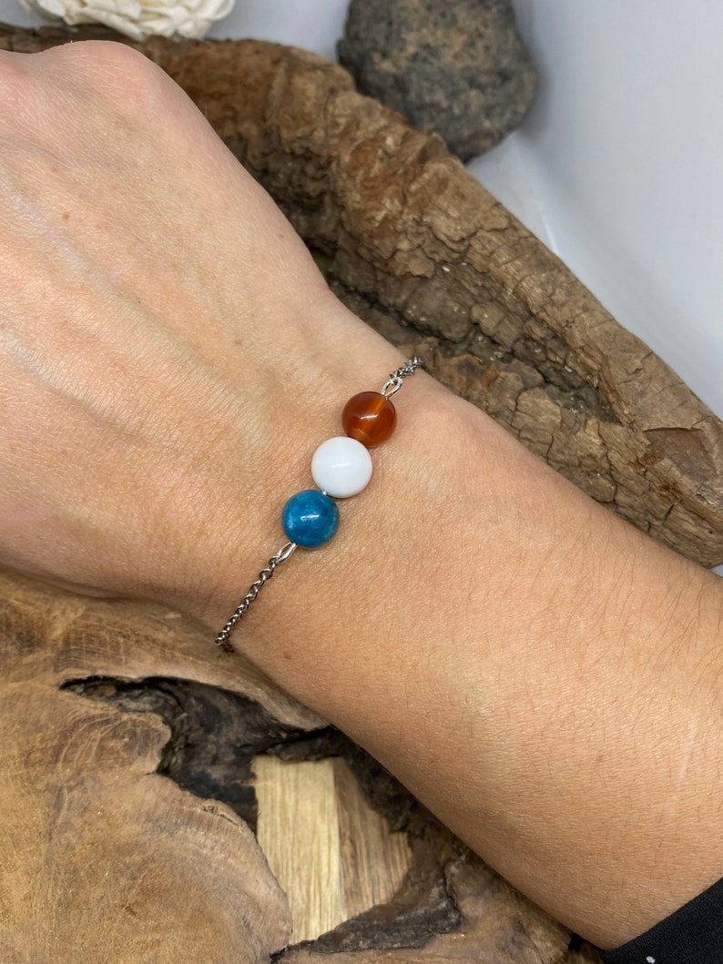 bracelet pierre naturelle apatite, howlite et cornaline