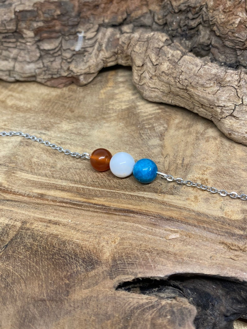 bracelet acier inoxydable avec apatite, howlite et cornaline