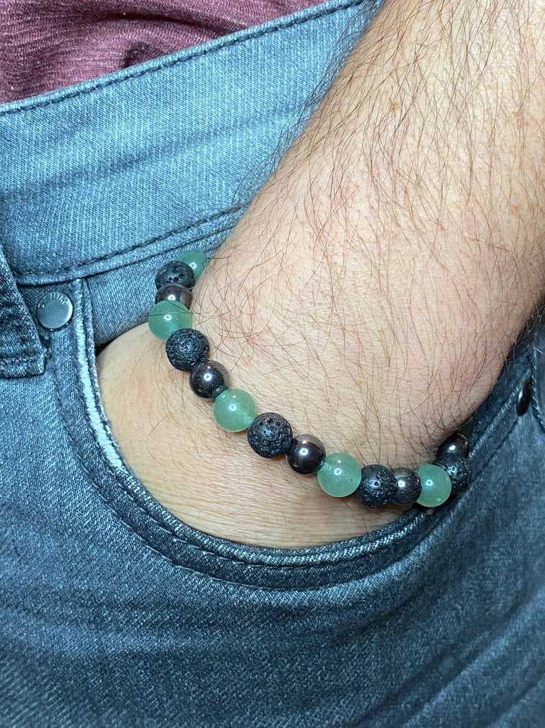 Bracelet en pierres naturelles avec Aventurine, hématite et pierre de lave