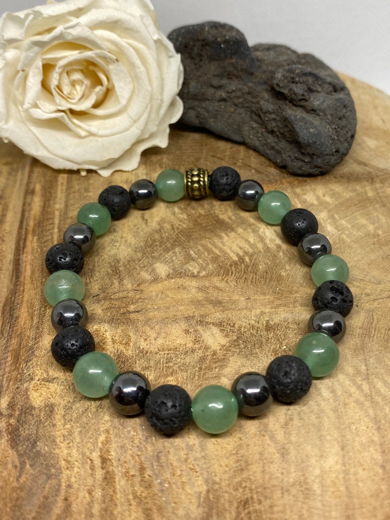Bracelet en pierres naturelles avec Aventurine, hématite et pierre de lave