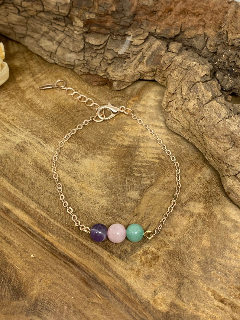 Bracelet en pierres naturelles avec Amazonite, Améthyste et Quartz rose