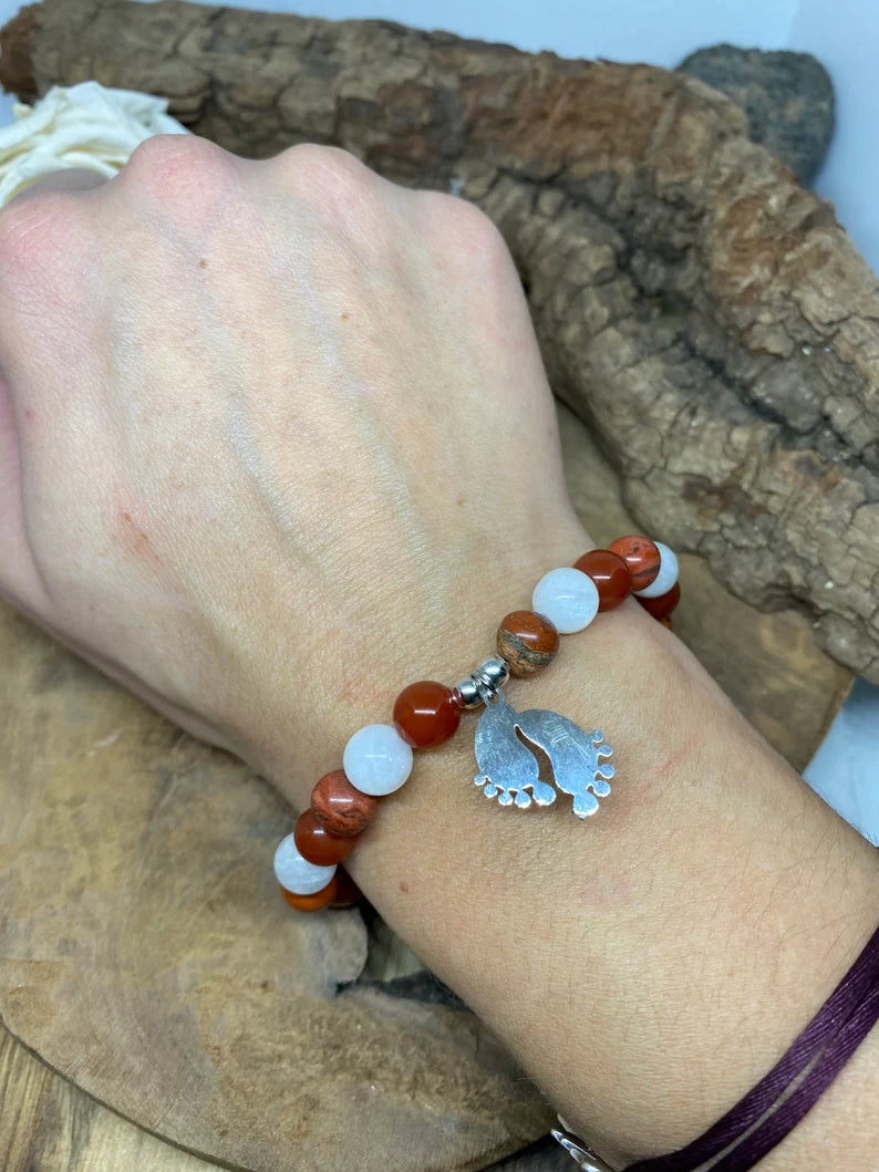 Bracelet FIV - PMA en Cornaline , Pierre de lune et jaspe rouge