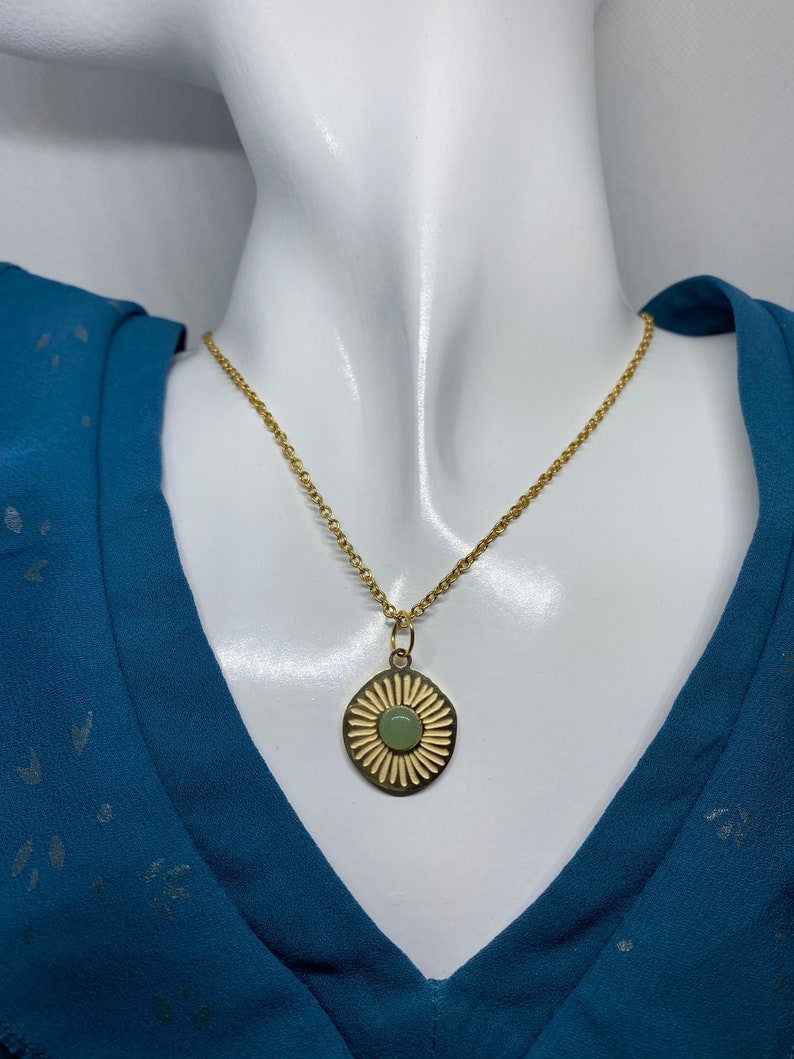 Collier en acier inoxydable en pierre naturelle Aventurine