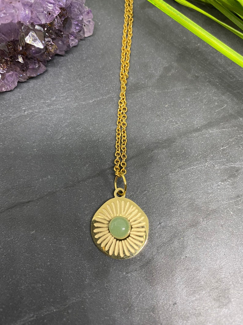 Collier en acier inoxydable en pierre naturelle Aventurine