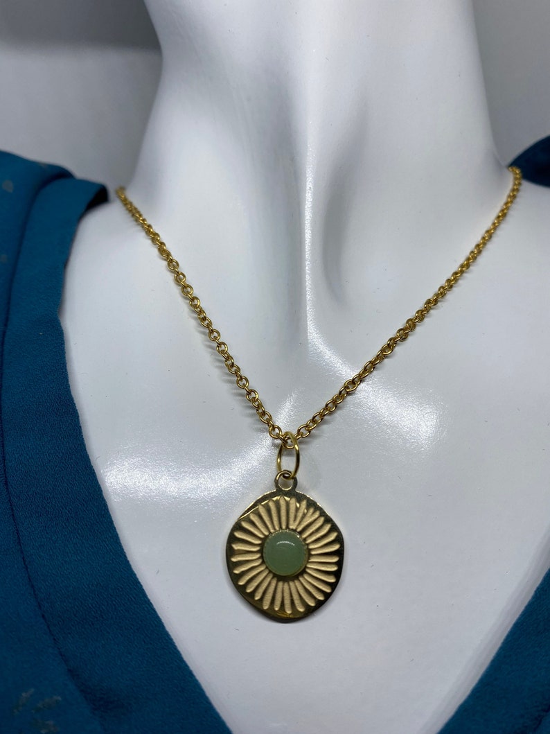 Collier en acier inoxydable en pierre naturelle Aventurine