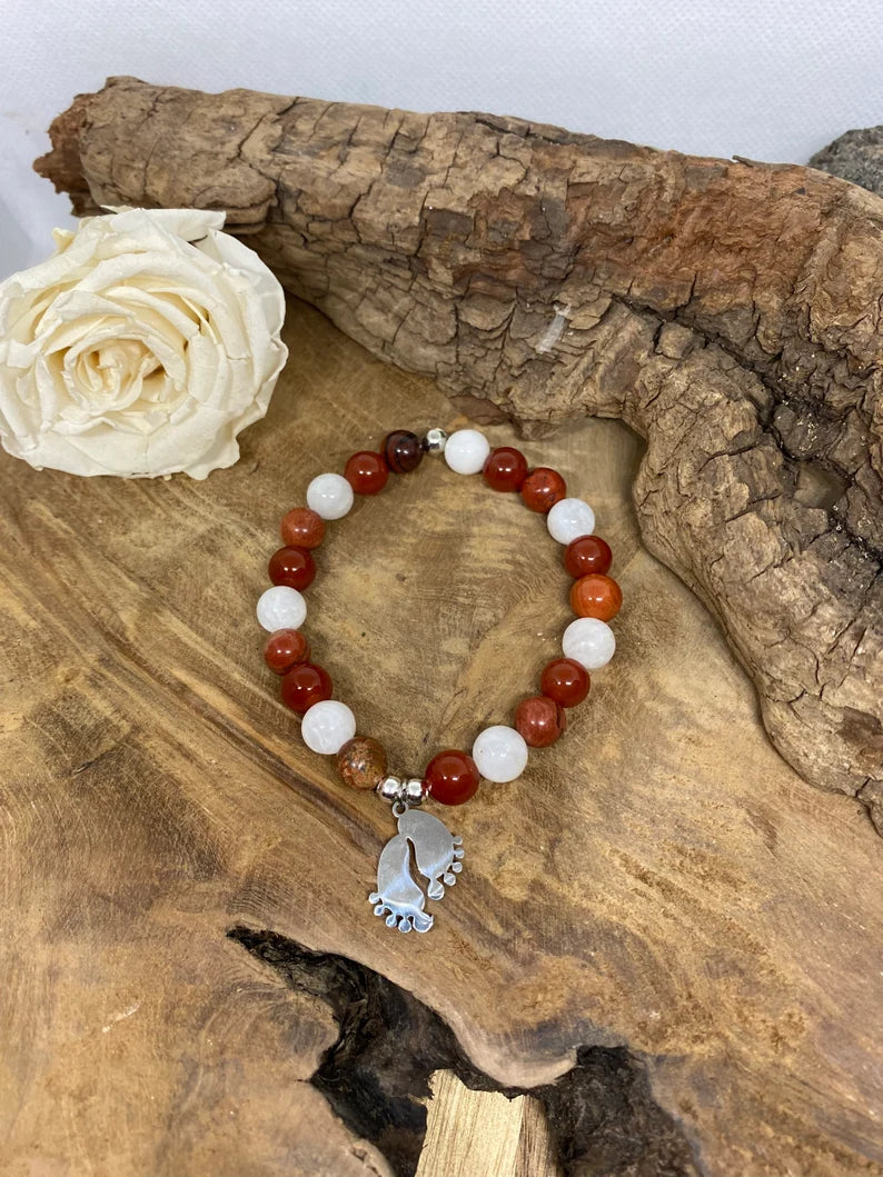 Bracelet FIV - PMA en Cornaline , Pierre de lune et jaspe rouge