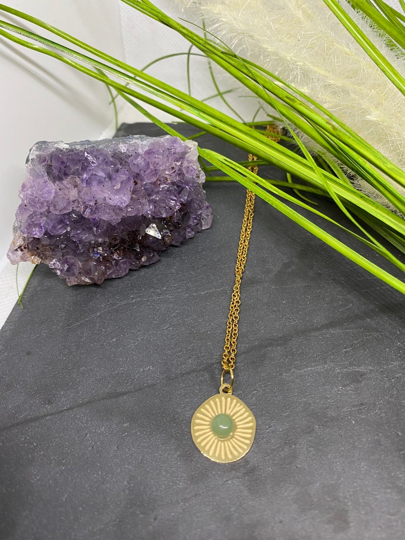 Collier en acier inoxydable en pierre naturelle Aventurine
