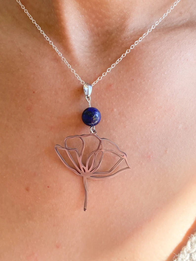Collier en acier inoxydable avec pierres naturelles Lapis Lazuli