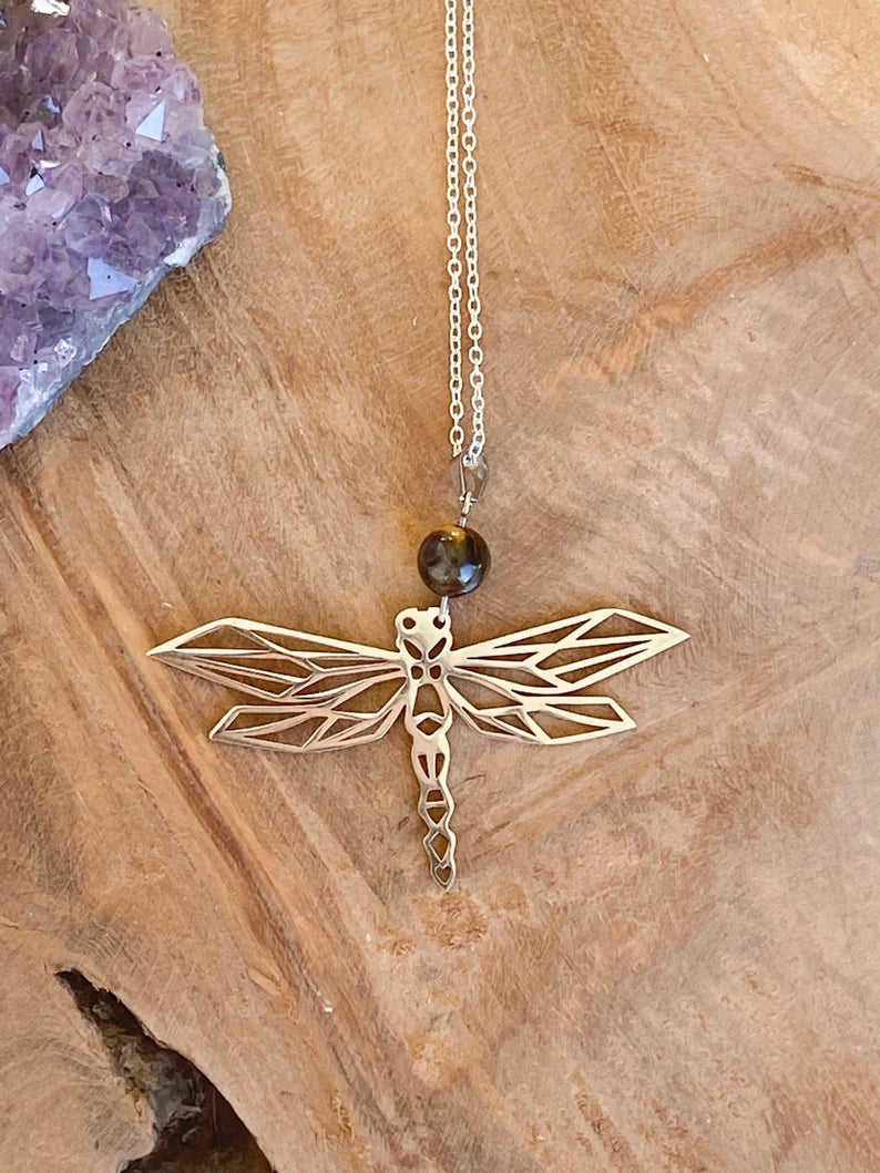 Collier en acier inoxydable avec pierres naturelles Œil de tigre
