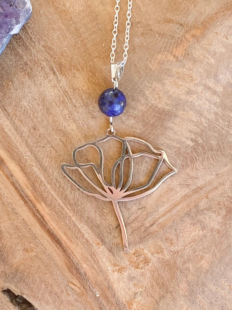 Collier en acier inoxydable avec pierres naturelles Lapis Lazuli