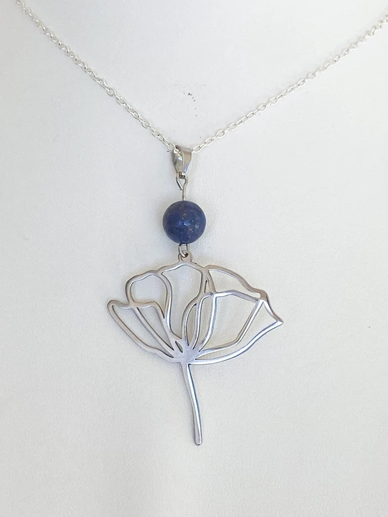 Collier en acier inoxydable avec pierres naturelles Lapis Lazuli