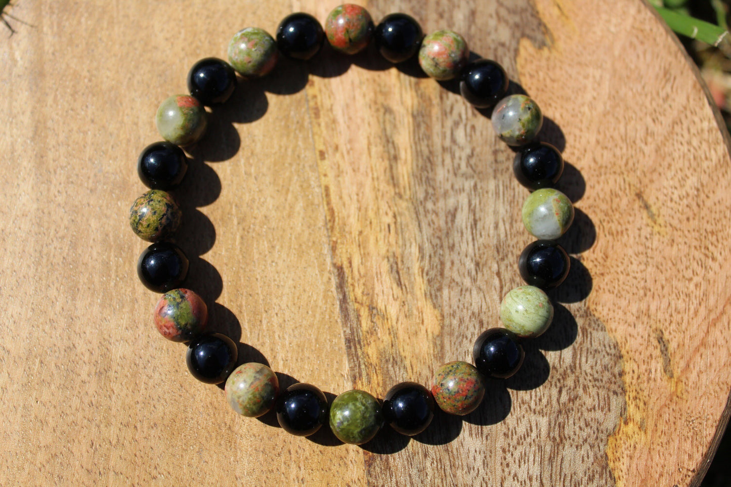 Bracelet en pierres naturelles , Obsidienne et Unakite