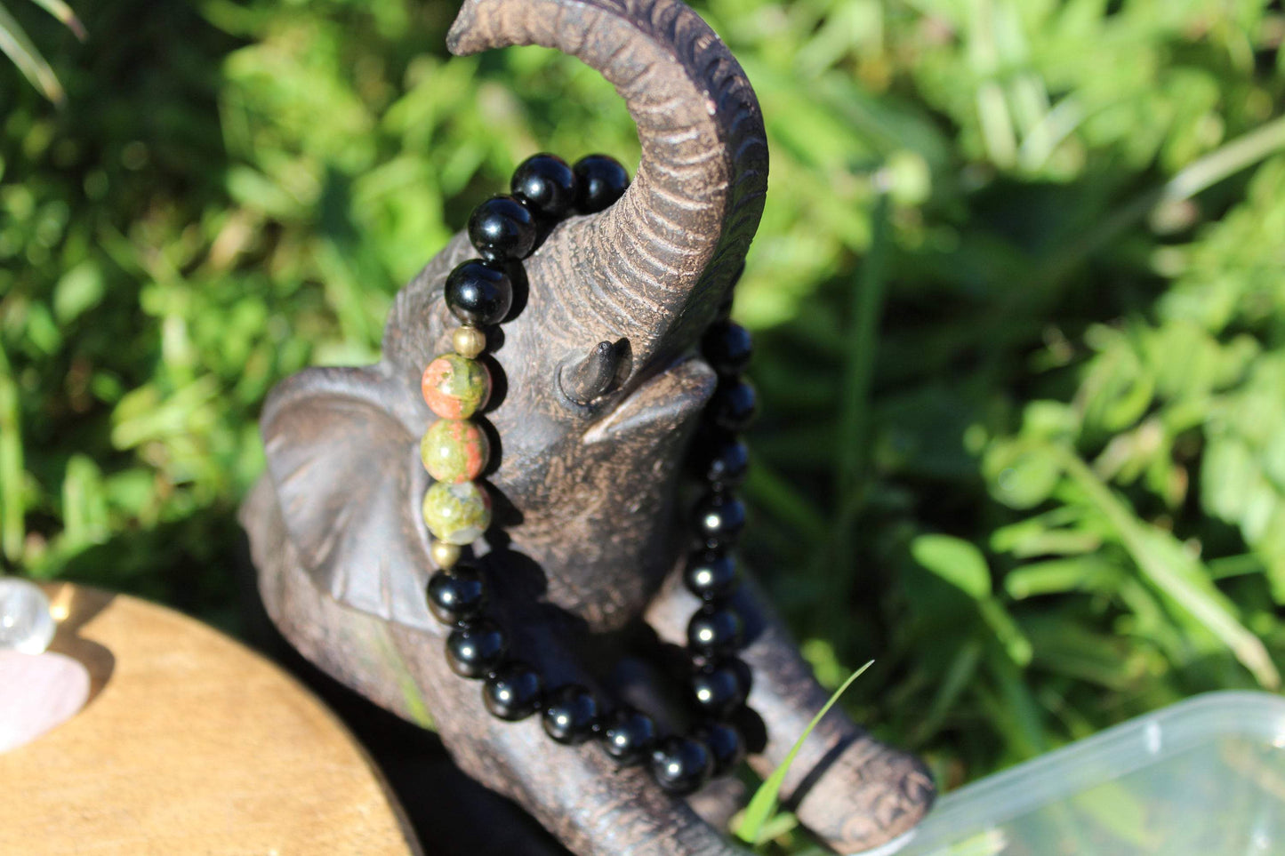 Bracelet en pierres naturelles , Unakite , Obsidienne