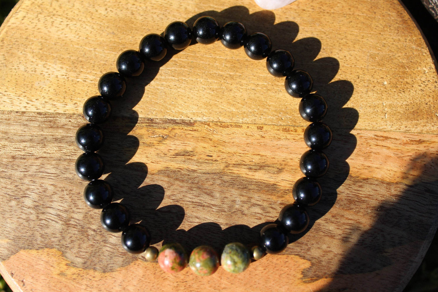 Bracelet en pierres naturelles , Unakite , Obsidienne