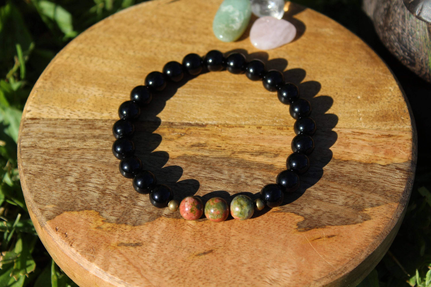 Bracelet en pierres naturelles , Unakite , Obsidienne