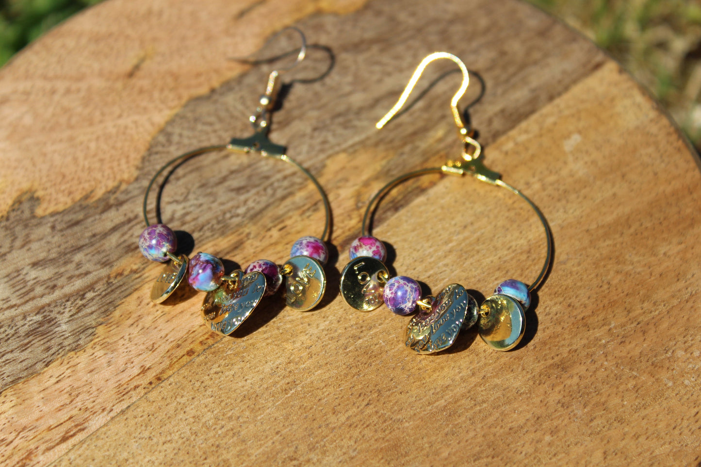 Boucles d'oreilles créole avec pierre naturelle Jaspe impérial