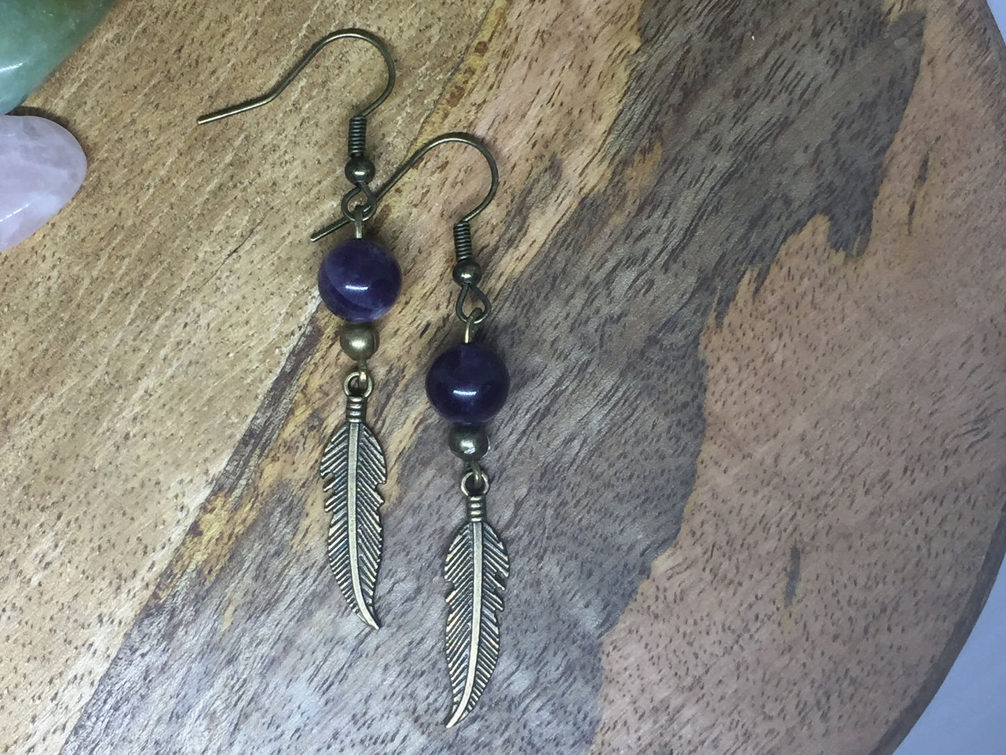 Boucles d'oreilles plume en pierre naturelle Améthyste