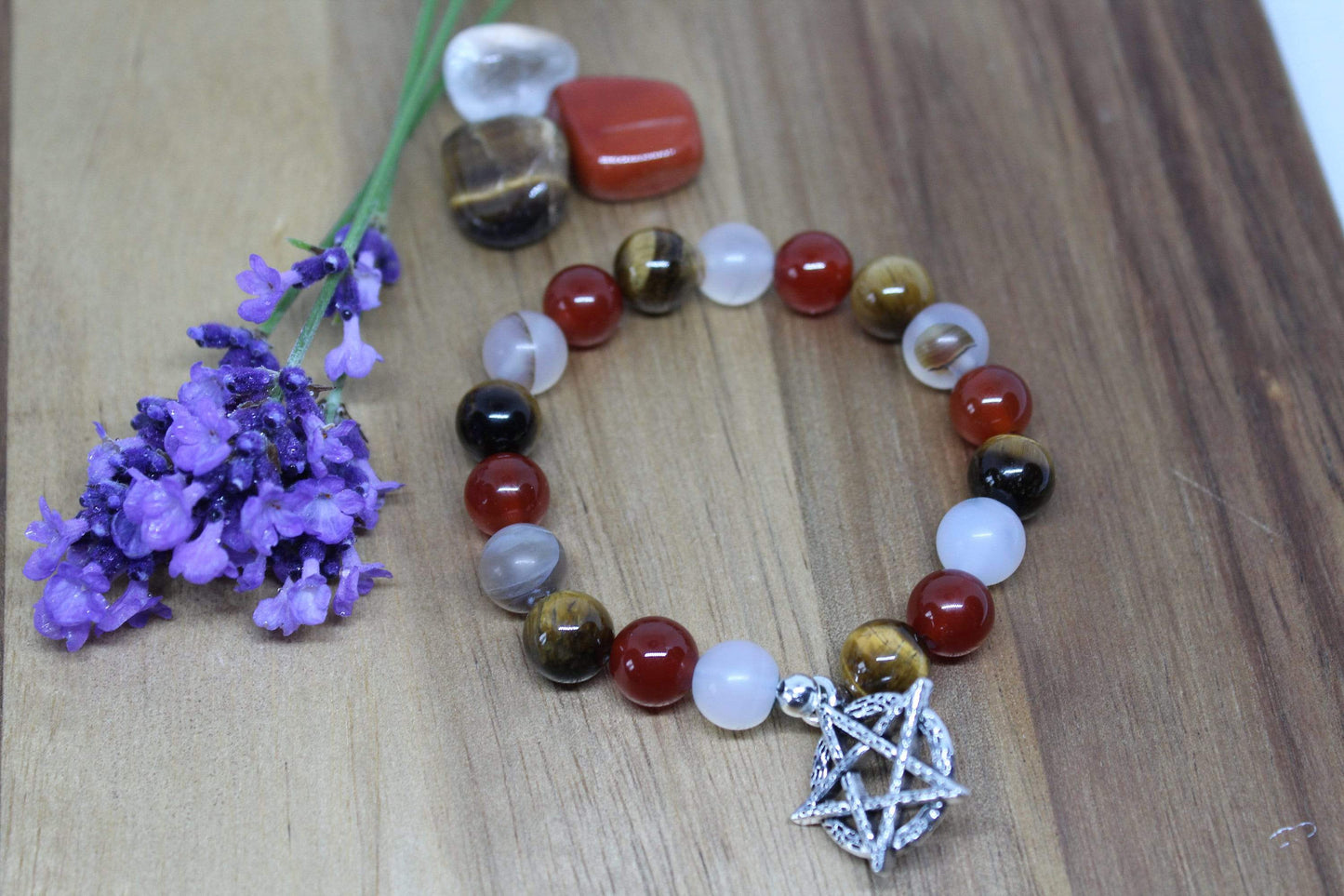 Bracelet pierres naturelles en Cornaline , Agate , Œil de tigre " Confiance en soi"