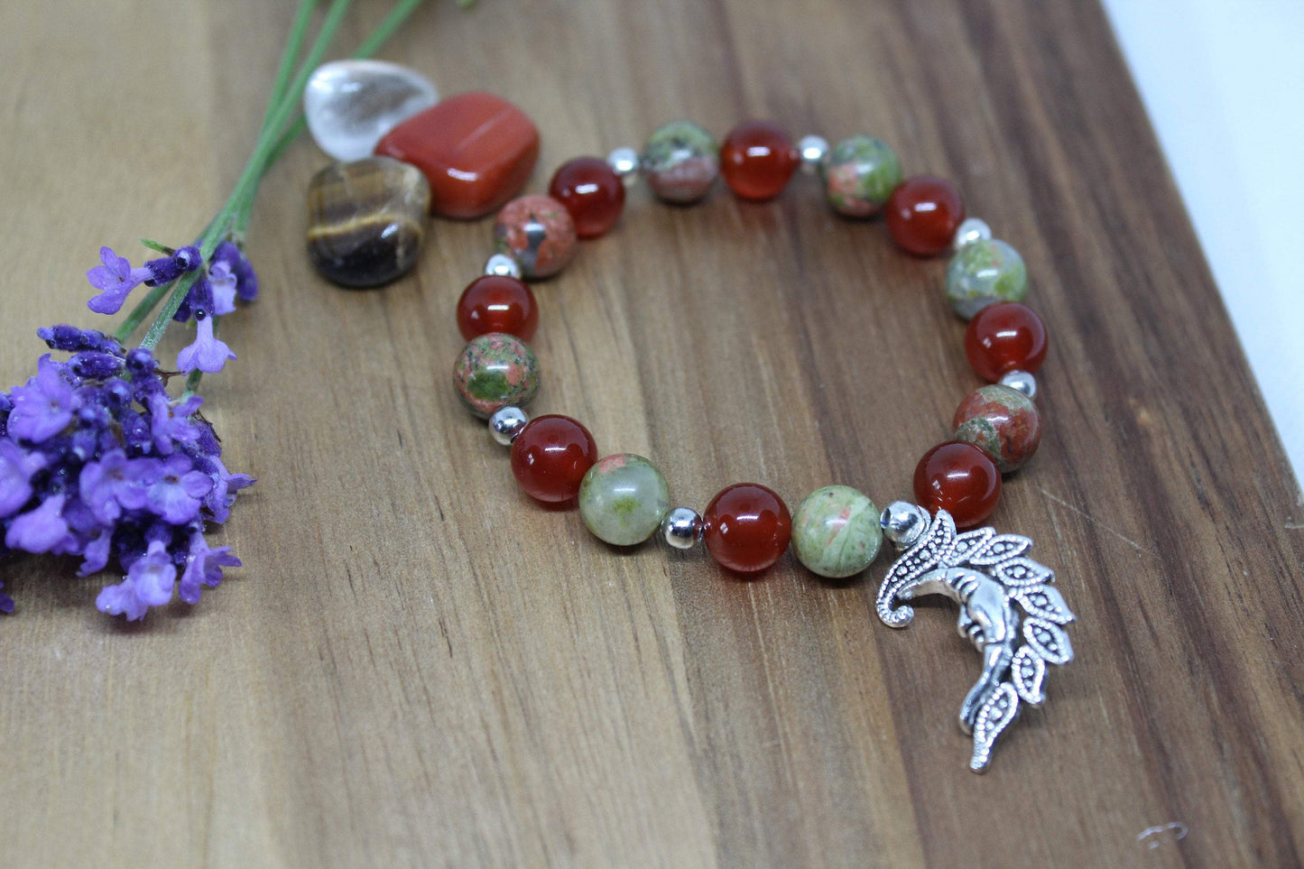 Bracelet pierres naturelles en Cornaline, Unakite "Spécial Clairvoyance "