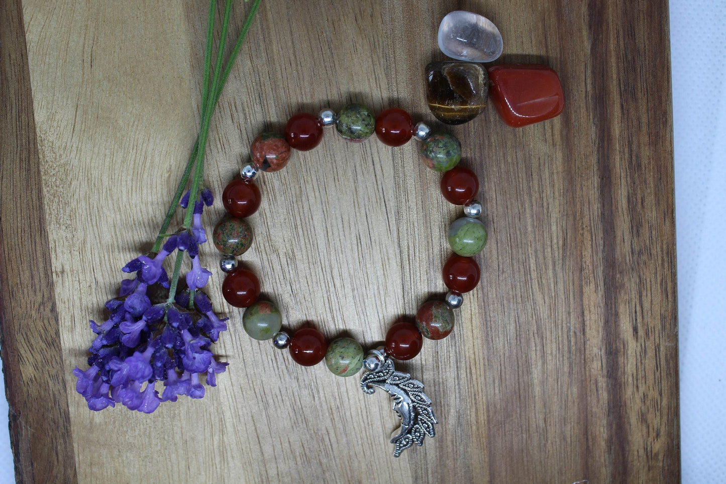 Bracelet pierres naturelles en Cornaline, Unakite "Spécial Clairvoyance "