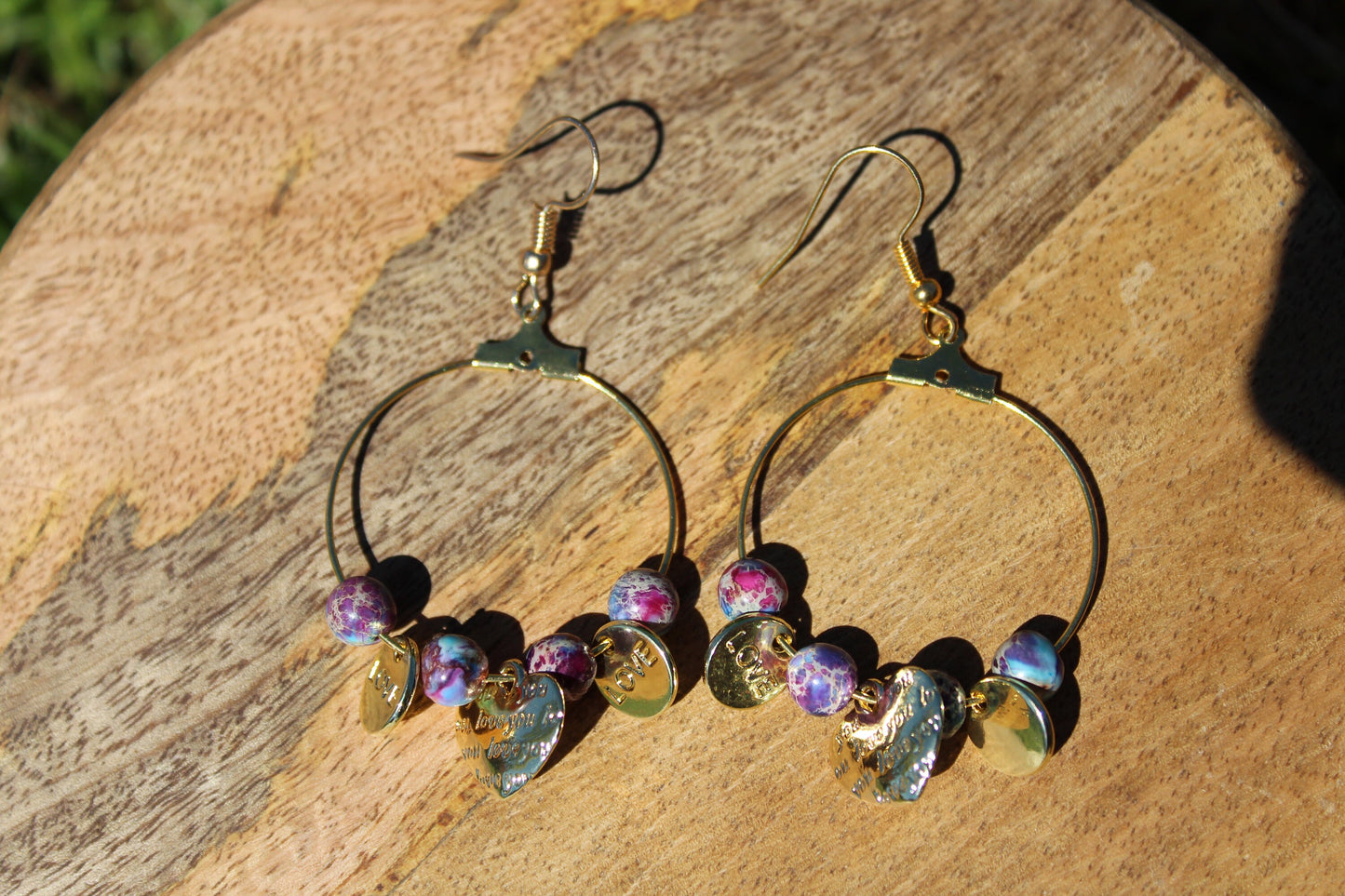 Boucles d'oreilles créole avec pierre naturelle Jaspe impérial