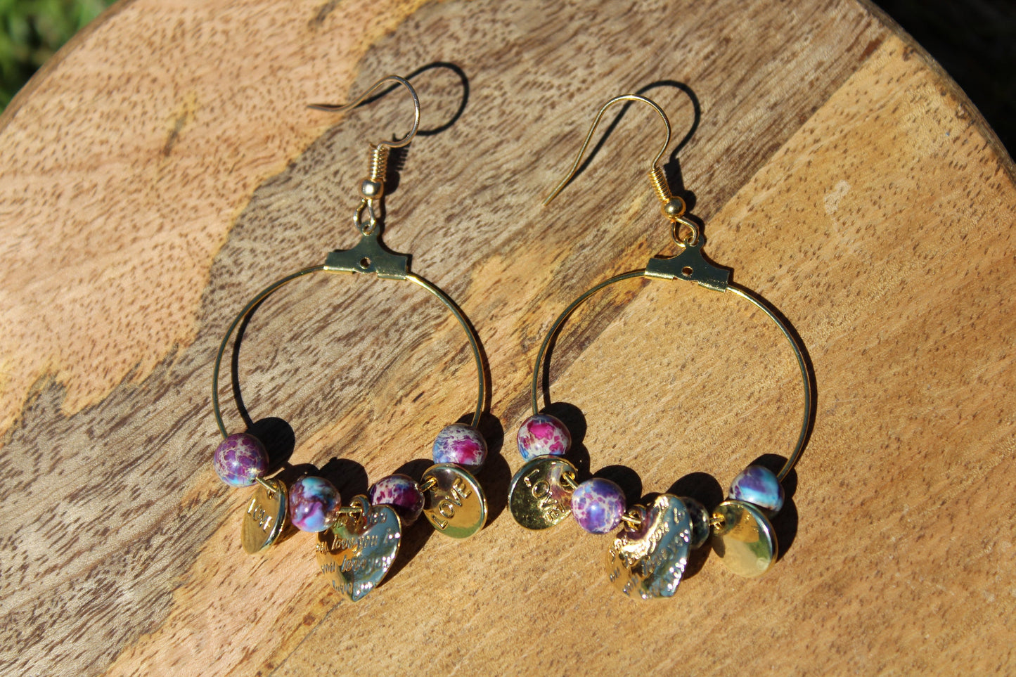 Boucles d'oreilles créole avec pierre naturelle Jaspe impérial