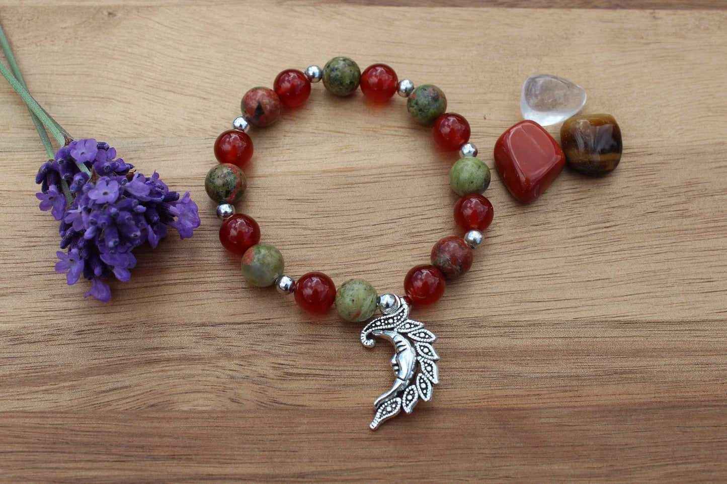 Bracelet pierres naturelles en Cornaline, Unakite "Spécial Clairvoyance "