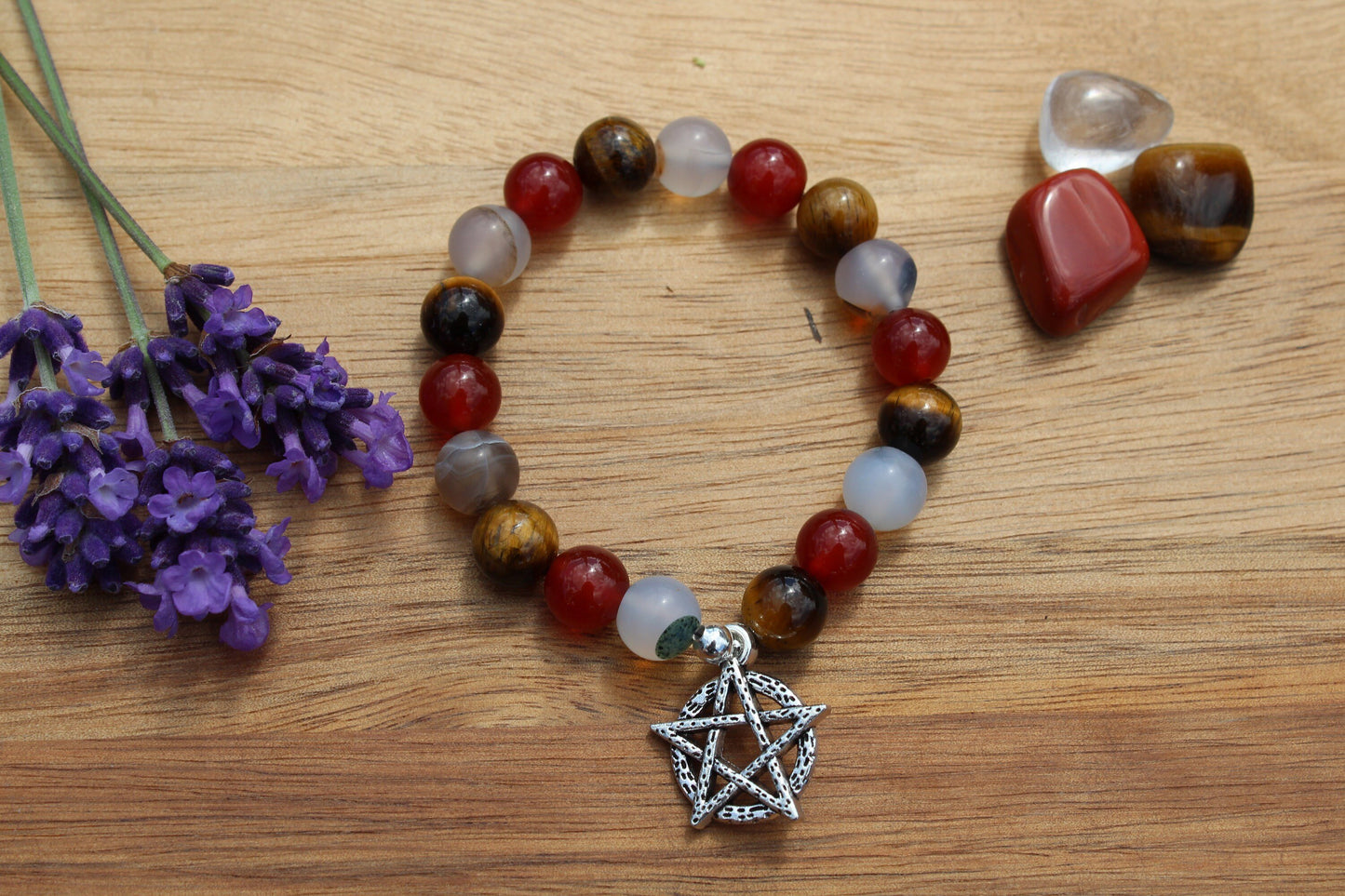 Bracelet pierres naturelles en Cornaline , Agate , Œil de tigre " Confiance en soi"
