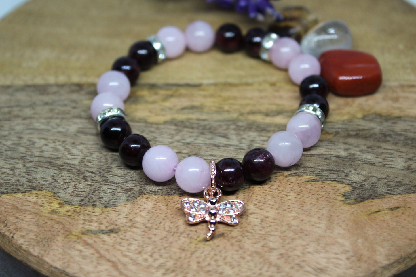Bracelet pierres naturelles Quartz rose, Grenat " Spécial Ancrage "