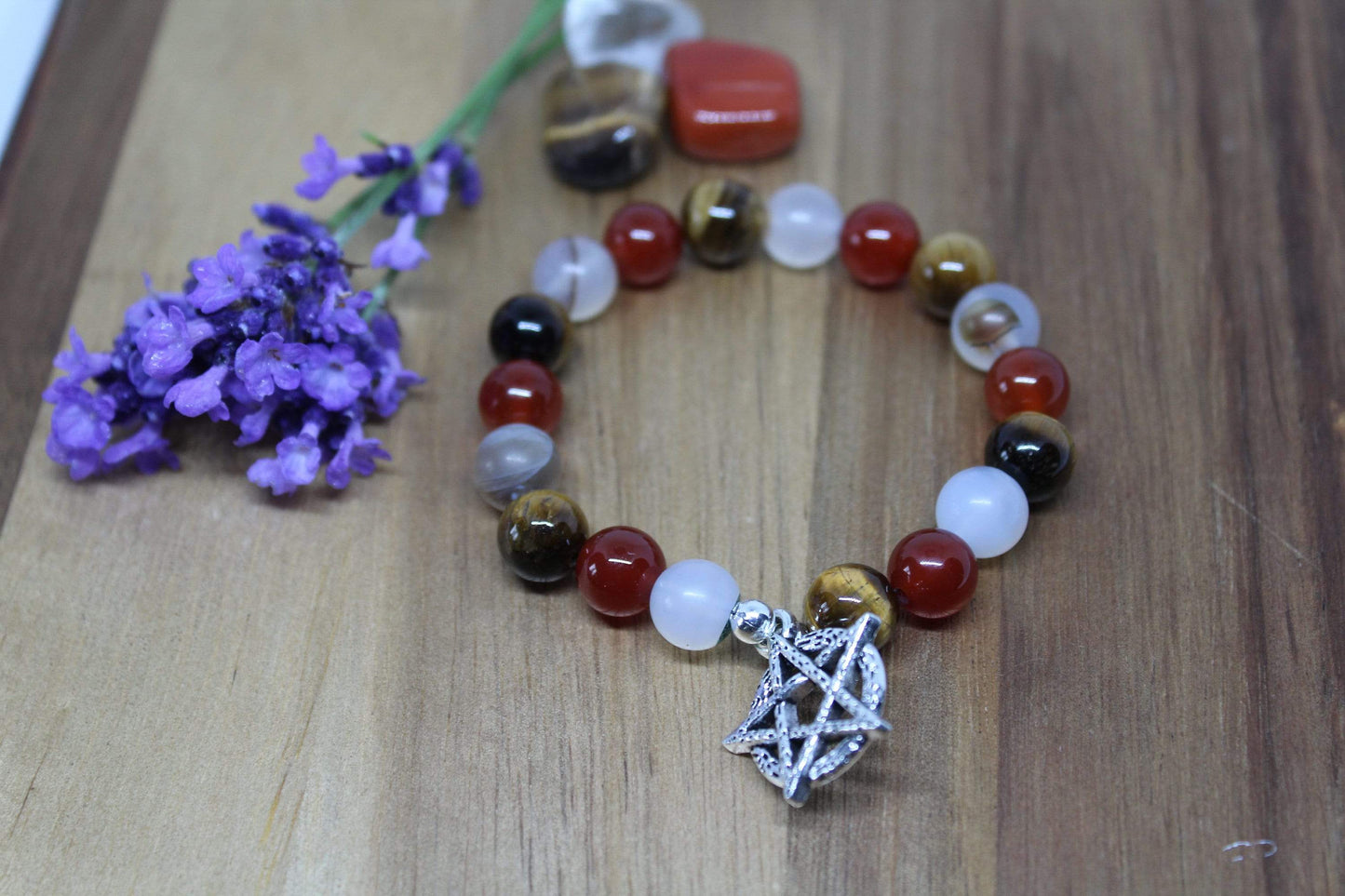 Bracelet pierres naturelles en Cornaline , Agate , Œil de tigre " Confiance en soi"