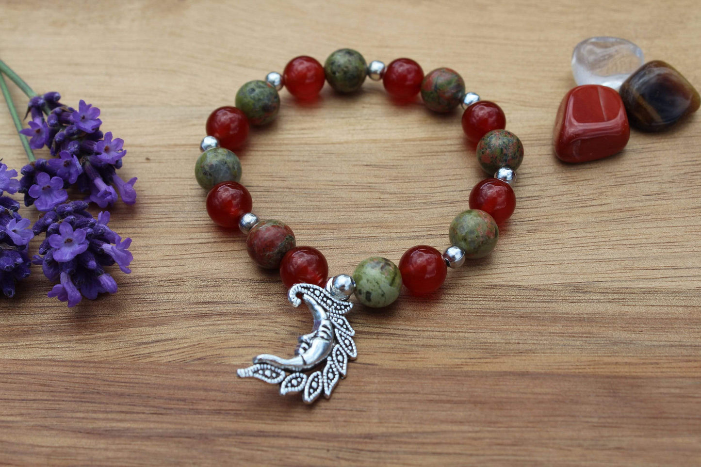 Bracelet pierres naturelles en Cornaline, Unakite "Spécial Clairvoyance "