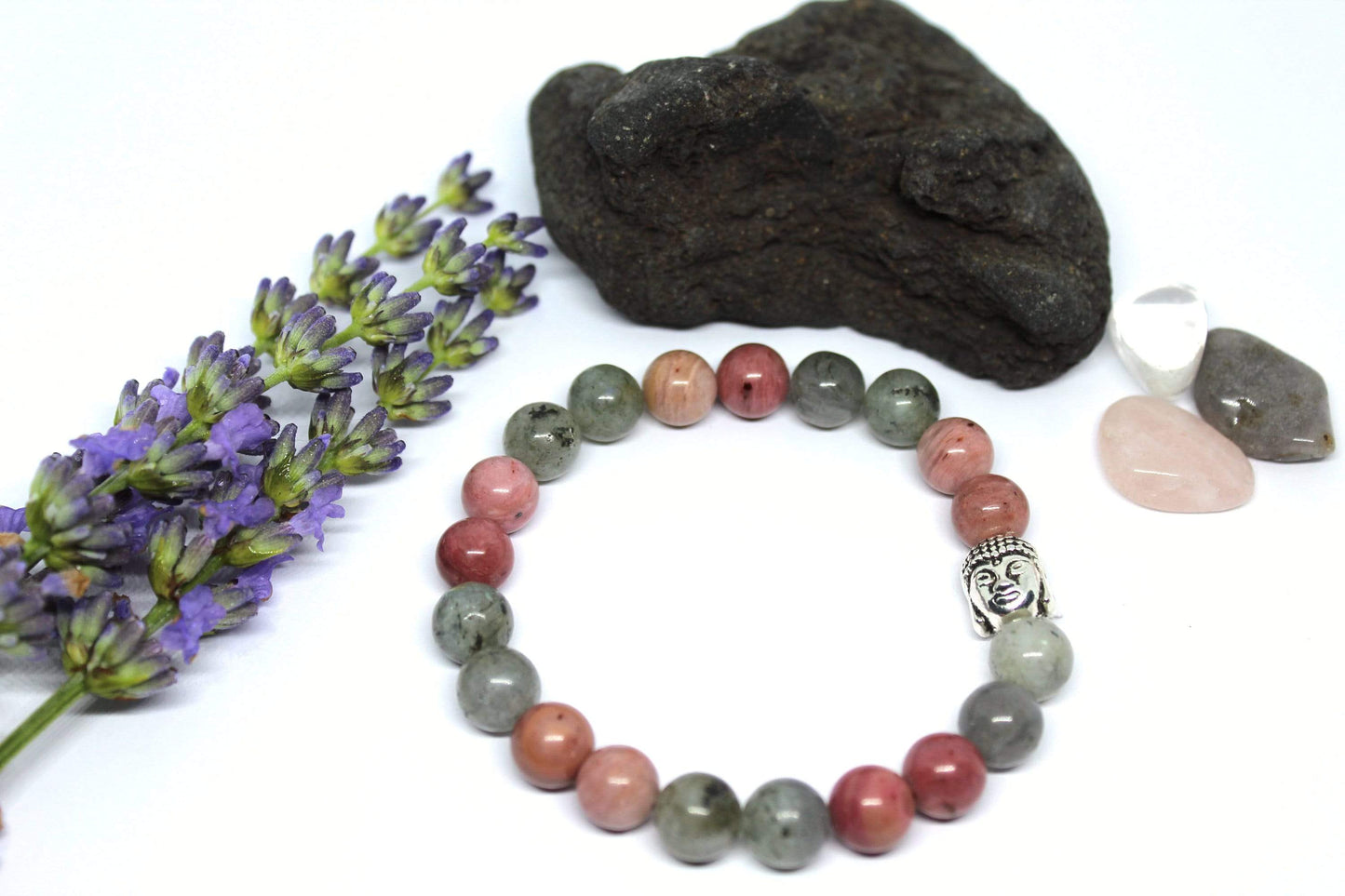Bracelet pierres naturelles en Labradorite et Rhodochrosite