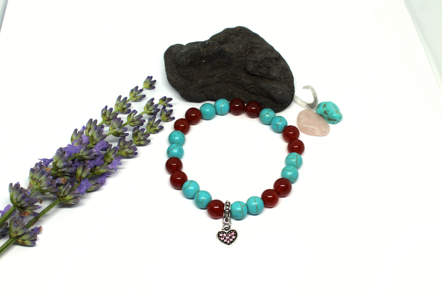Bracelet en pierres naturelles Cornaline et Howlite Turquoise