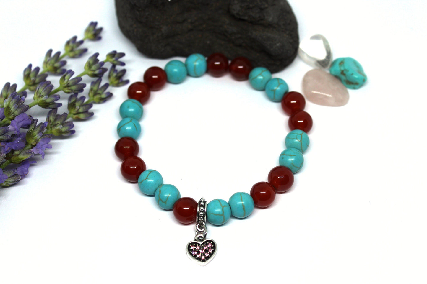 Bracelet en pierres naturelles Cornaline et Howlite Turquoise