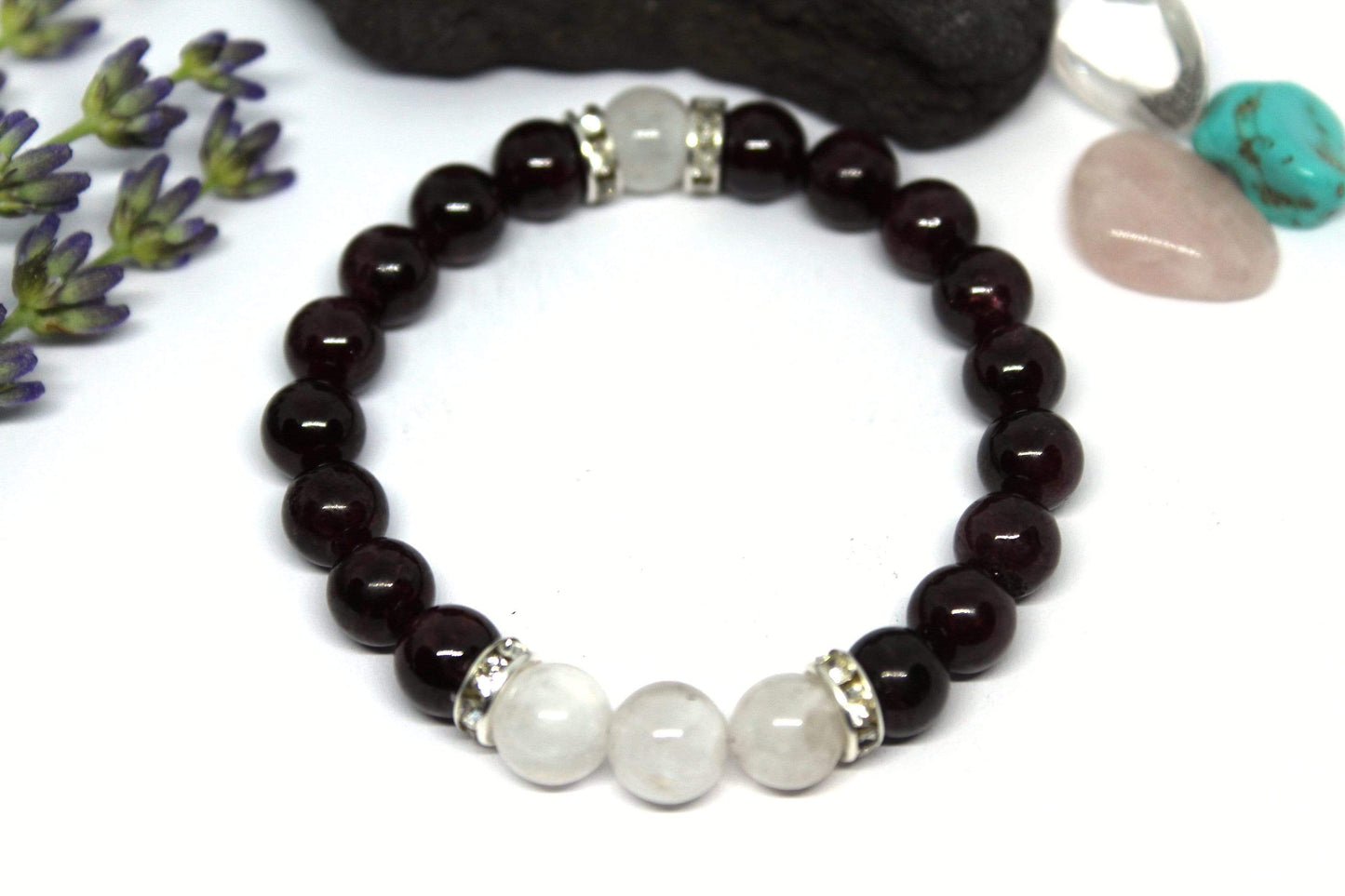 Bracelet en pierres naturelles Grenat et Pierre de Lune