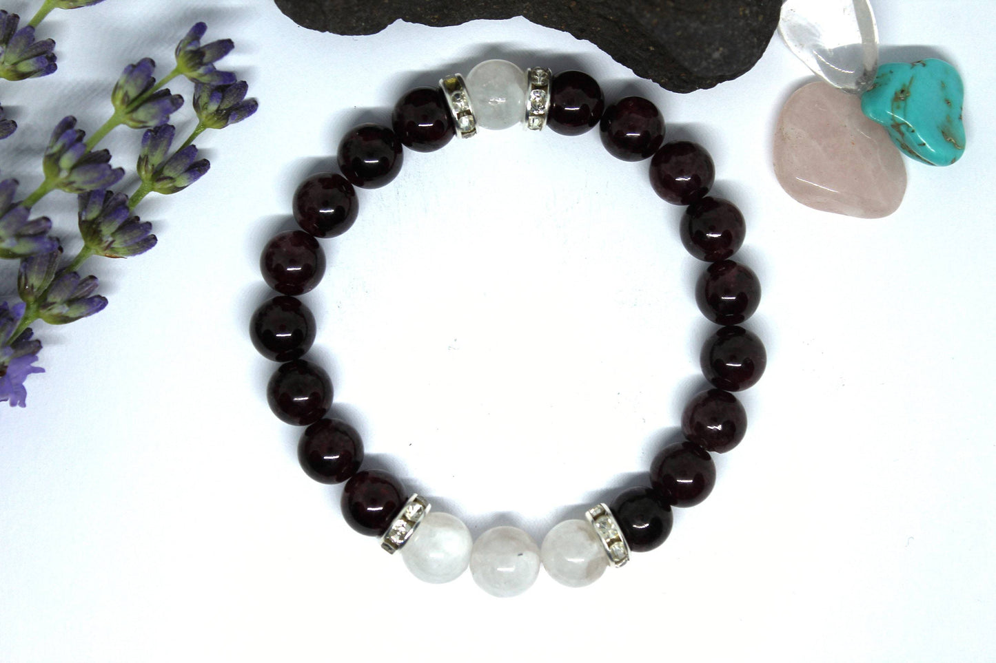 Bracelet en pierres naturelles Grenat et Pierre de Lune