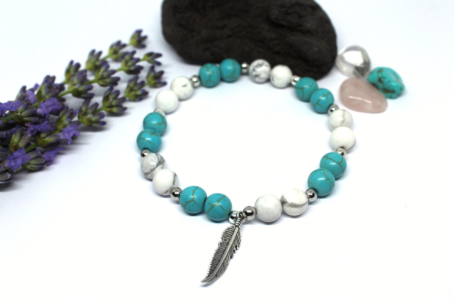 Bracelet en pierres naturelles Howlite et Howlite Turquoise