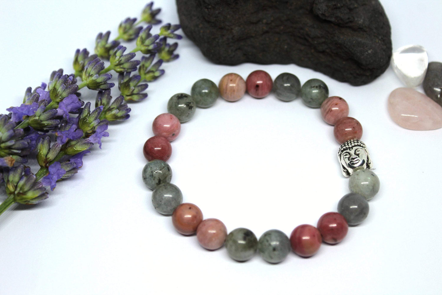 Bracelet pierres naturelles en Labradorite et Rhodochrosite
