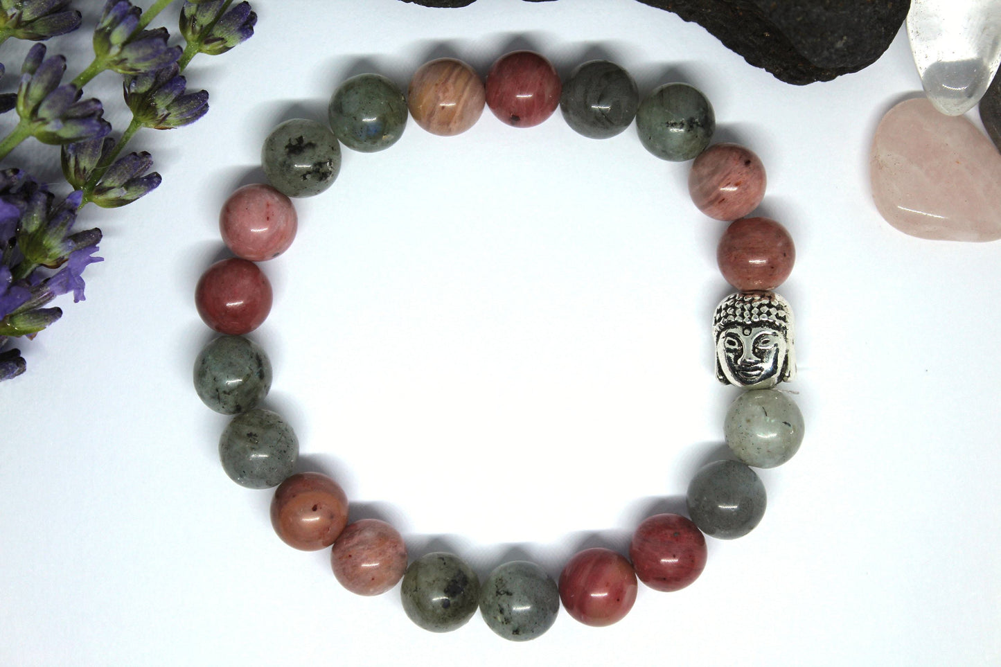 Bracelet pierres naturelles en Labradorite et Rhodochrosite