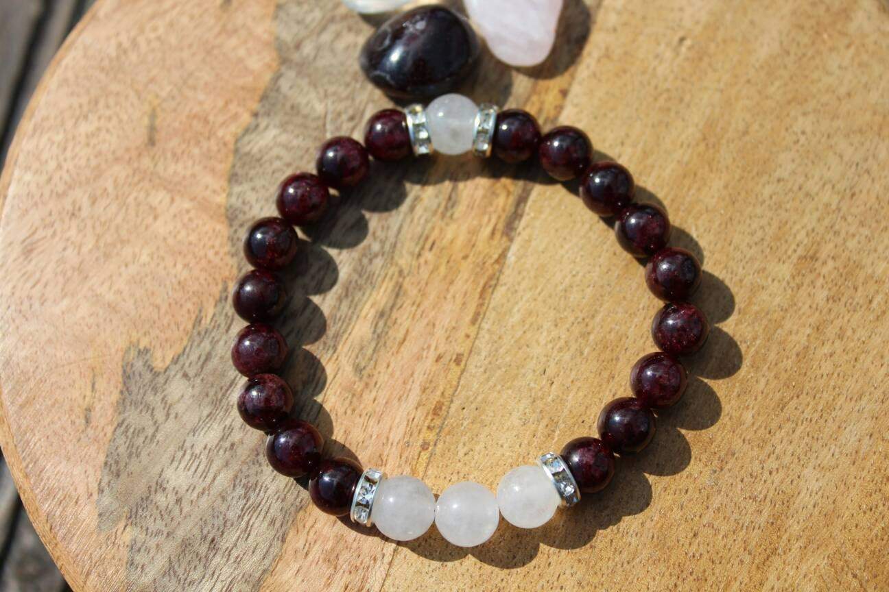Bracelet en pierres naturelles Grenat et Pierre de Lune
