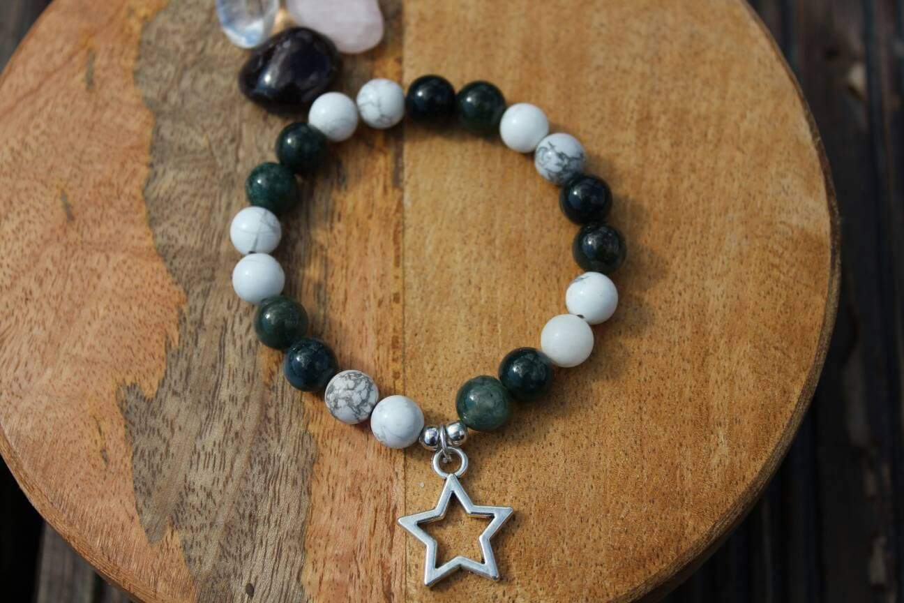 Bracelet pierres naturelles en Agate mousse et howlite