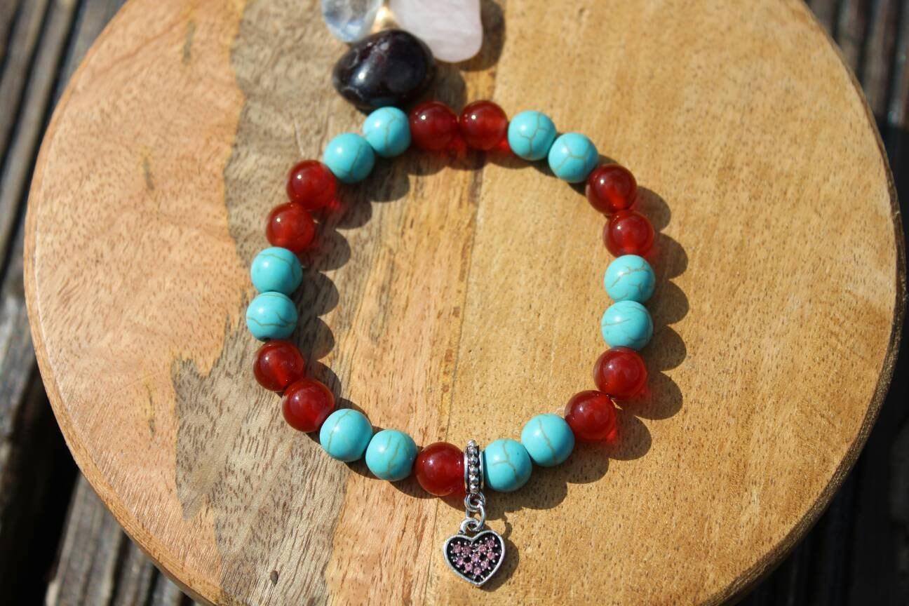 Bracelet en pierres naturelles Cornaline et Howlite Turquoise