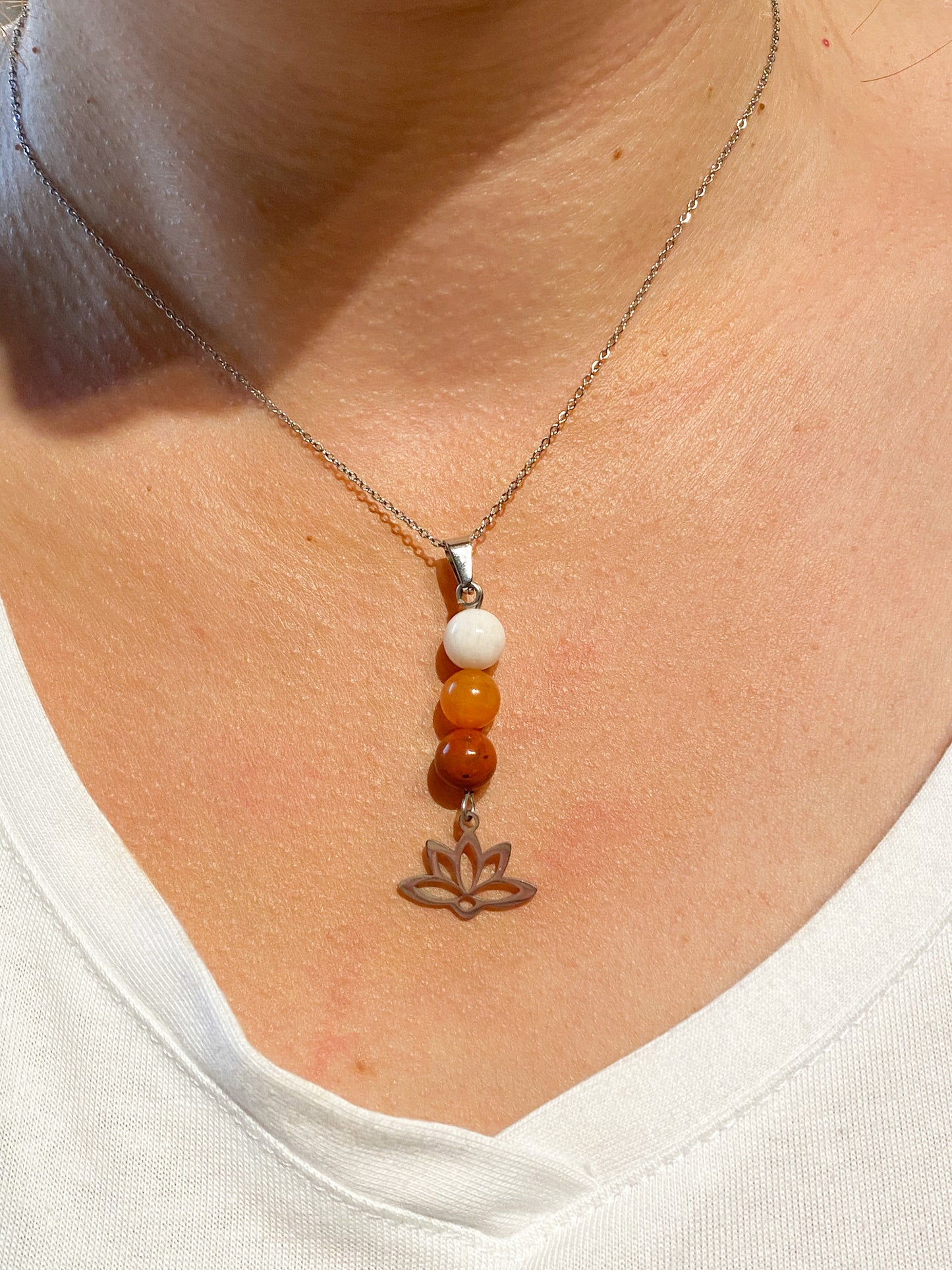 Collier Pierre de lune, Cornaline, Jaspe rouge en acier inoxydable