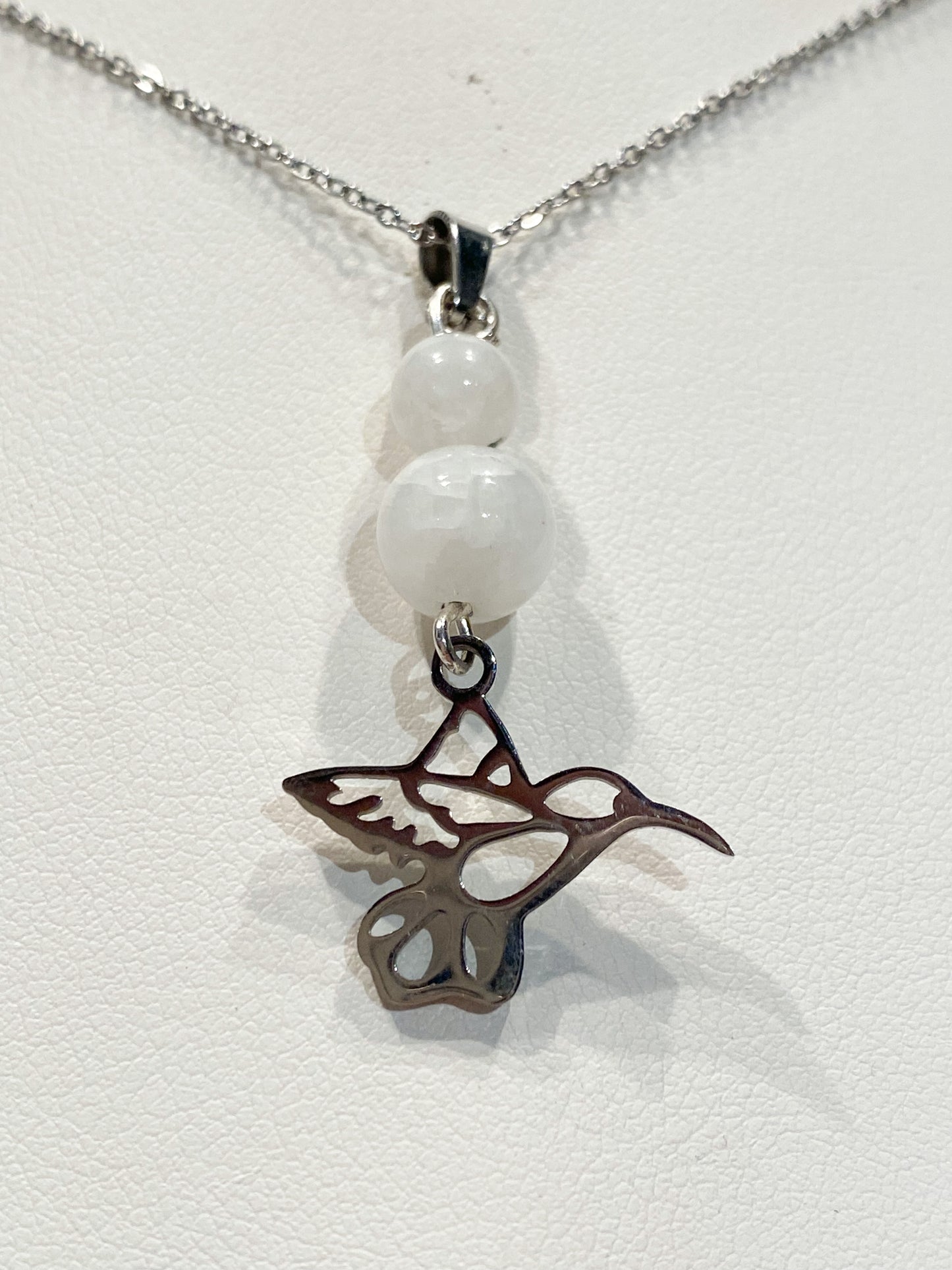 Collier colibri en acier inoxydable en pierres naturelles Pierre de Lune